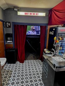 Interior of Vashon Island Theater during a viewing of the SuperBowl.