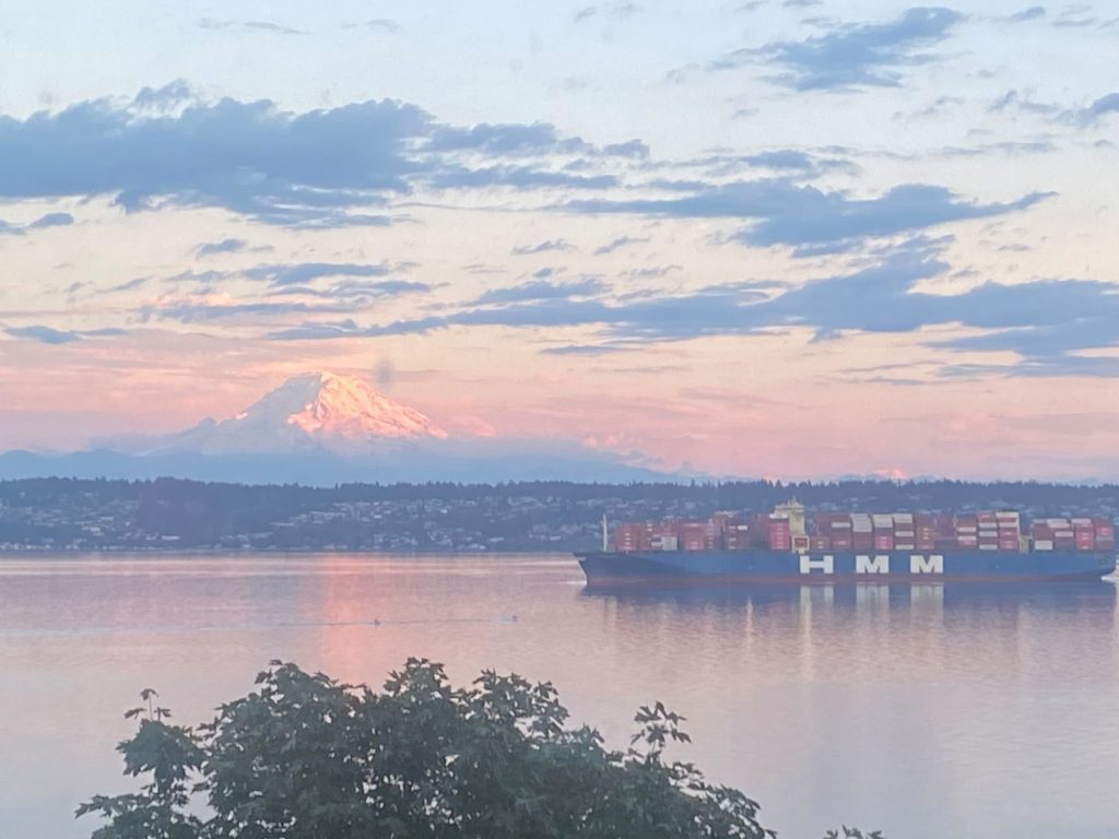 Puget Sound East Passage view | Vashon Maury Island Fall Puget Sound East Passage Mt Rainier Cargo Ship